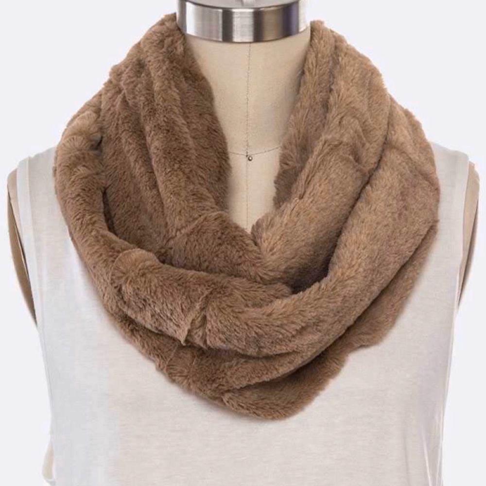 Minky Soft Beige Faux Fur Infinity Scarf